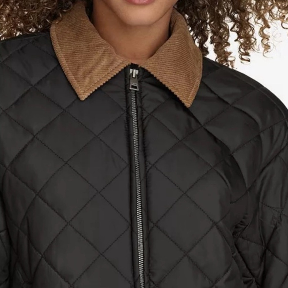 Levi's Black Quilted Bomber Jacket with Brown Corduroy Collar Size Small NWT - Picture 3 of 6